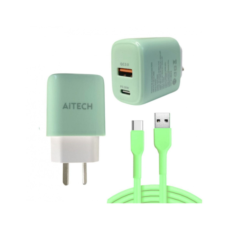 Cargador De Pared Aitech 2 Usb Qc3.0 Tipo C