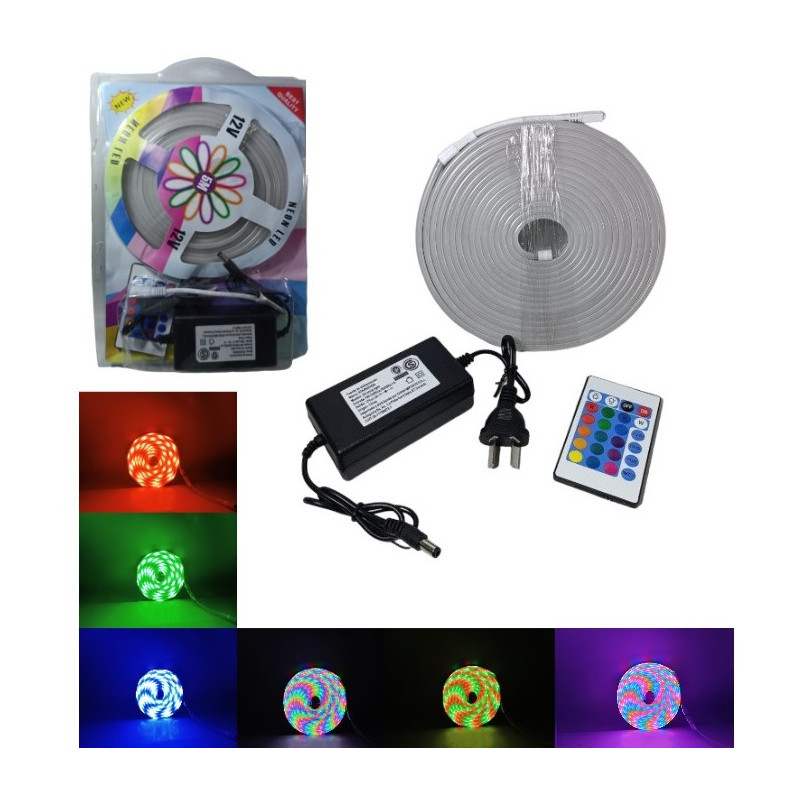 KIT TIRA LED NEON MULTICOLOR GRANDE 5050 5 METROS CONTROL REMOTO  LISTA PARA USAR
