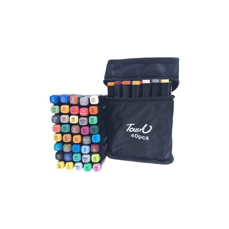 FIBRAS / MARCADORES LAVABLES DOBLE PUNTA CON ESTUCHE X 40 UNID