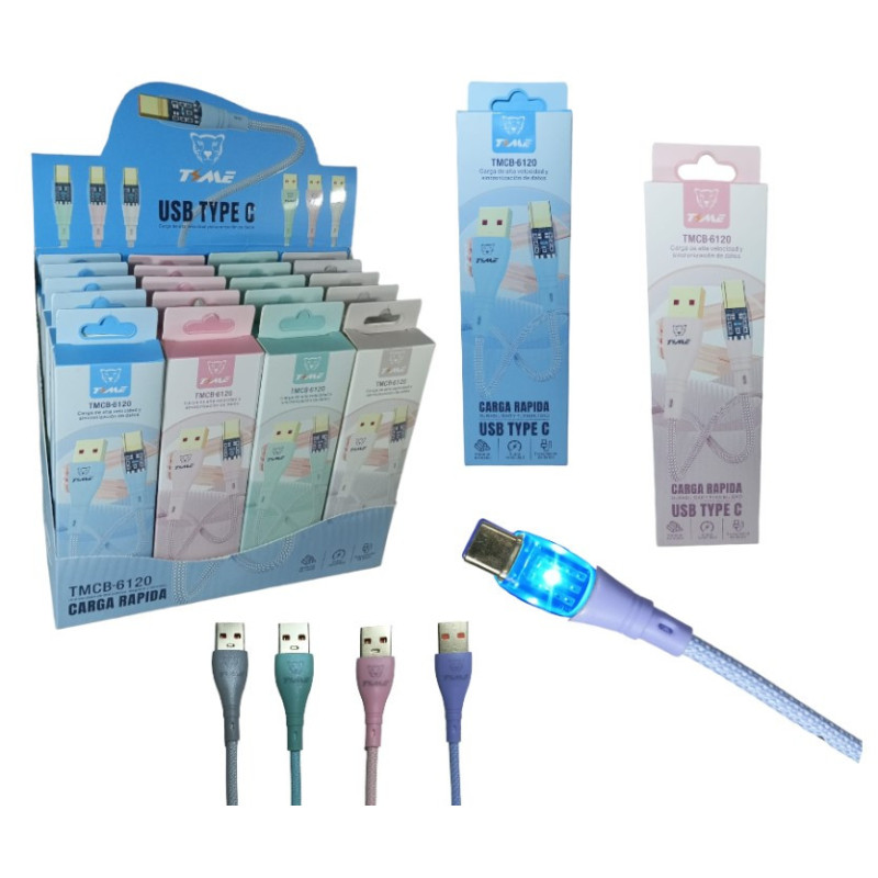 CABLE TIPO C TIME CON LUZ 3.1A EN CAJA